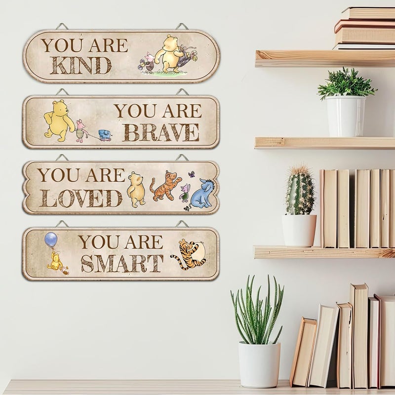 Hatzelou 4PCS Classic Winnie Baby Room Decor, Pooh Nursery Decor, the Pooh Wall Decor Sign Gifts, You Are Kind Brave Inspirational Quotes, Adorable Winnie Sign for Home Bedroom Nursery - Image 5